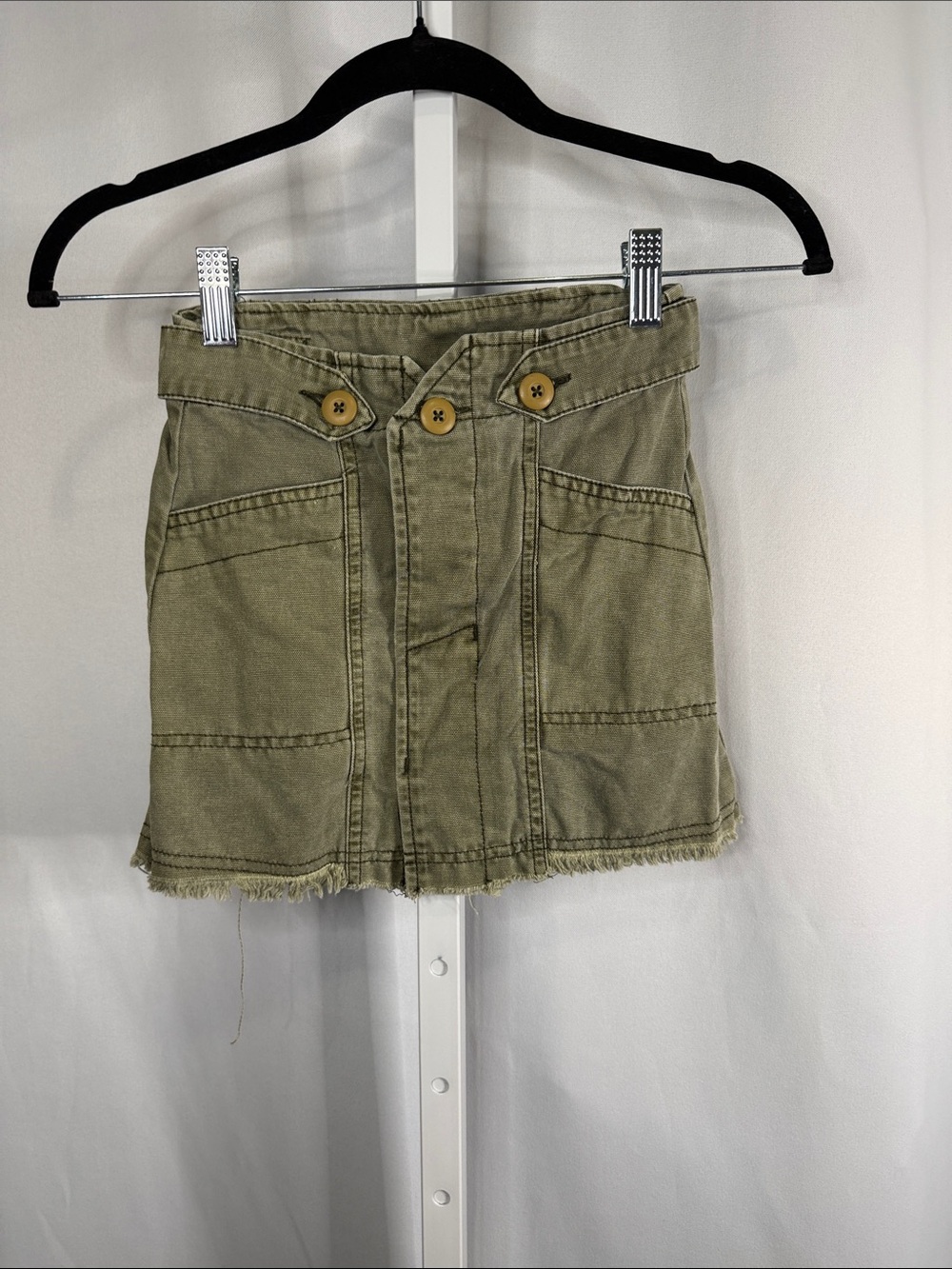 Chelsea & Violet Olive Green Utility Mini Skirt with Front Buttons